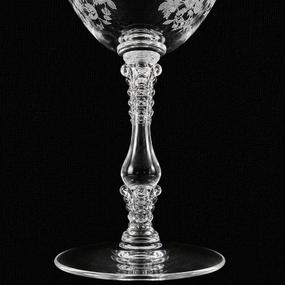 Cambridge Rose Point Tall Sherbet Champagne Coupes Stem Set of 2 Etched Glass